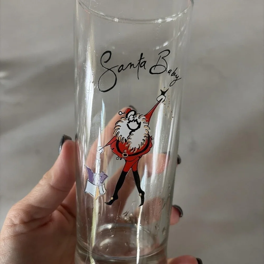 Pottery Barn Santa Baby Tall Drinking Glasses Set of 8 Retired Christmas Barewar